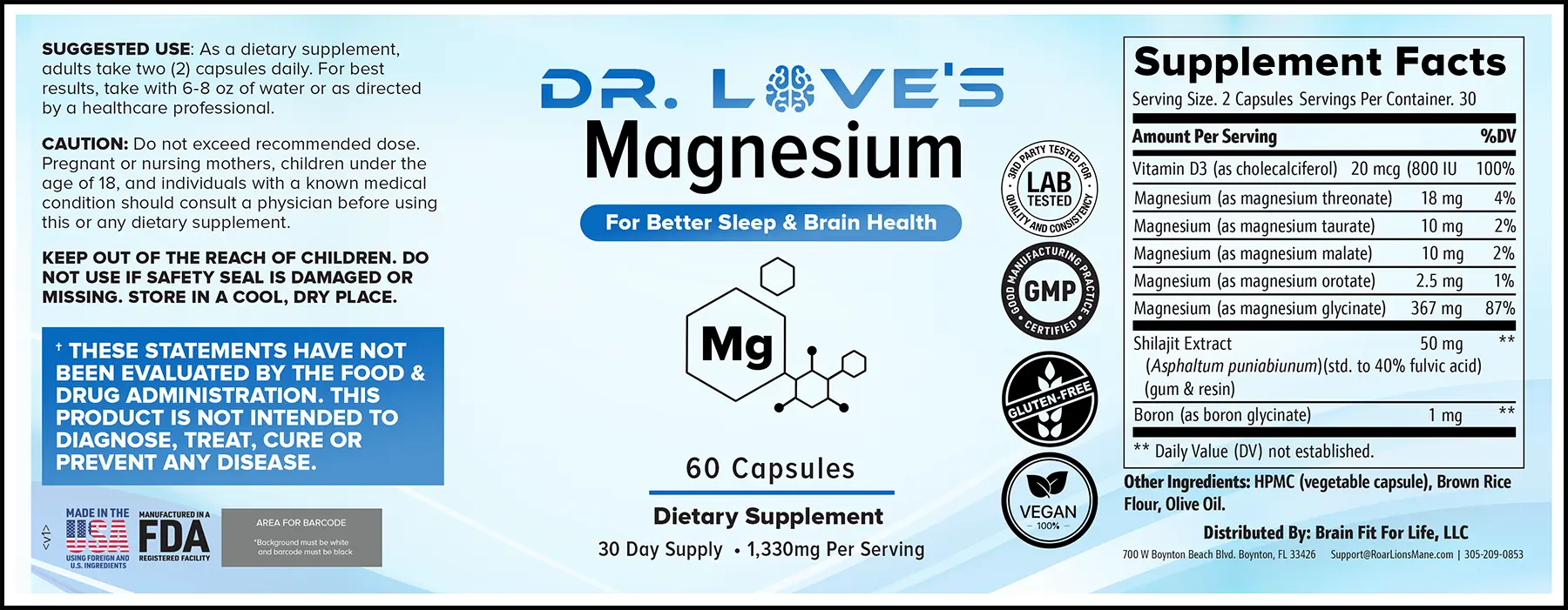Dr Love Magnesium supplement facts